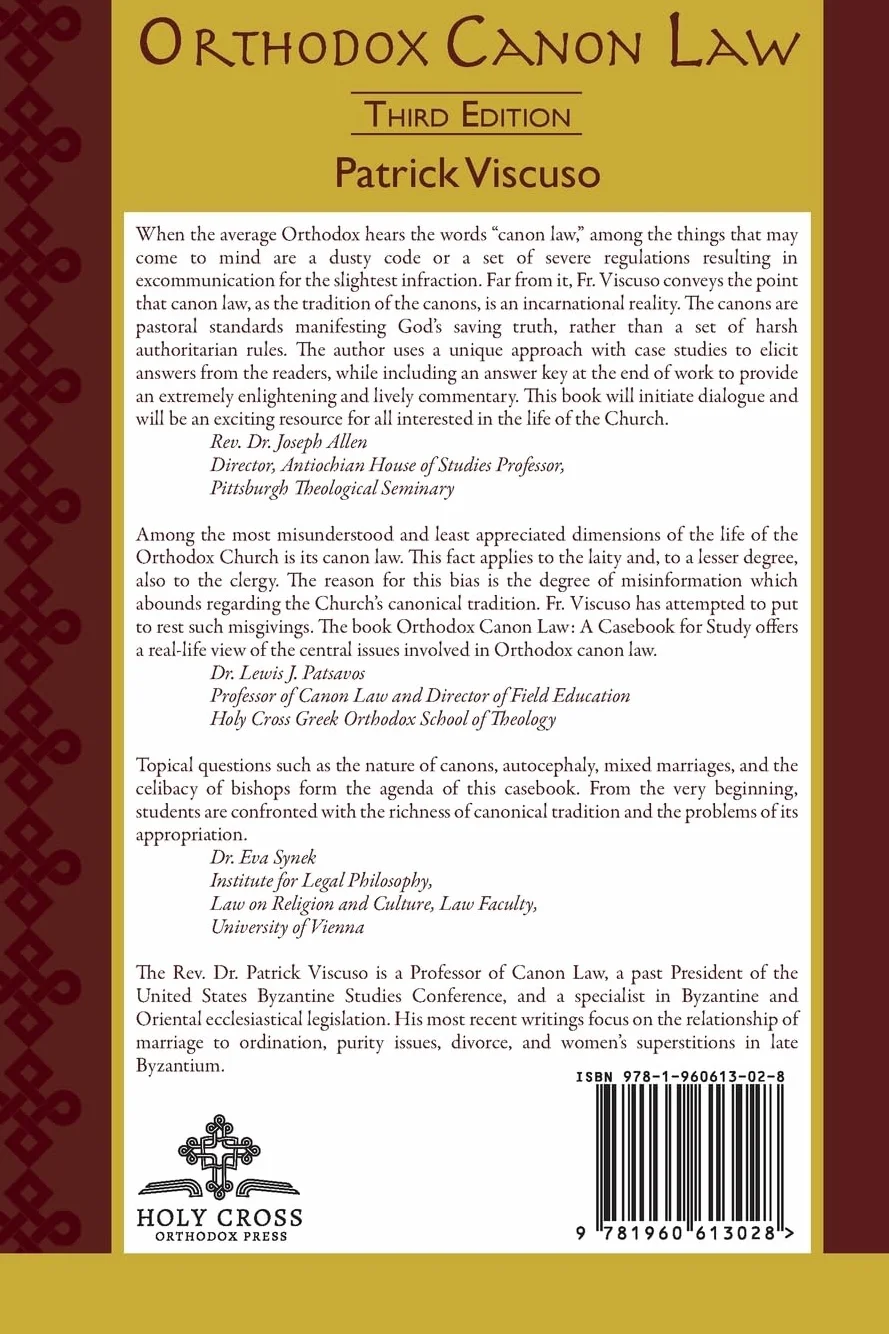 Orthodox Canon Law: A Casebook For Study Third Edition