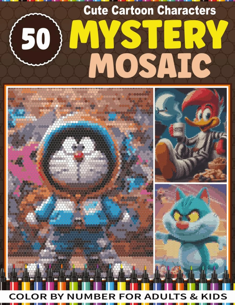 Mystery Mosaic Pixel Art Cartoon Characters - Color by Number for Adults and Kids