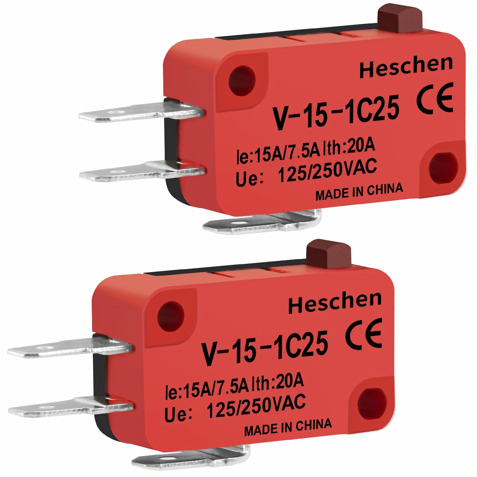Heschen Zestaw 2 mikroprzełączników V-15-1C25 SPDT typ przycisku 20 A 250 V AC