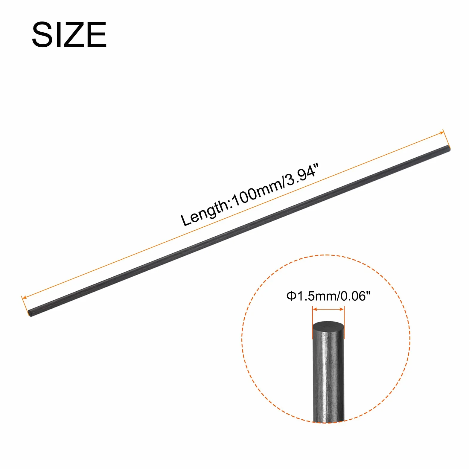 QUARKZMAN Drążek z włókna węglowego, pręt węglowy 1,5 mm x 100 mm do samolotów RC DIY, latawców, rurek do skrzydeł quadkoptera, zestaw 4 szt