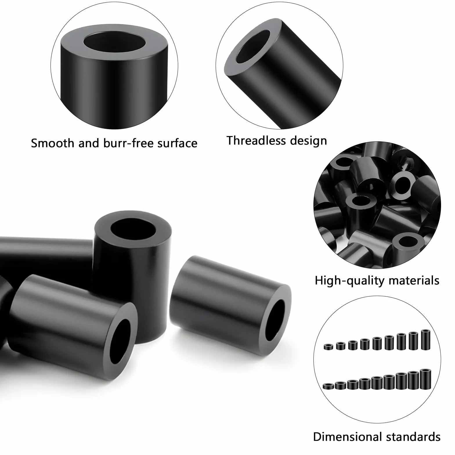 Tulejki dystansowe M8 z tworzywa ABS 12x14mm czarne izolacja