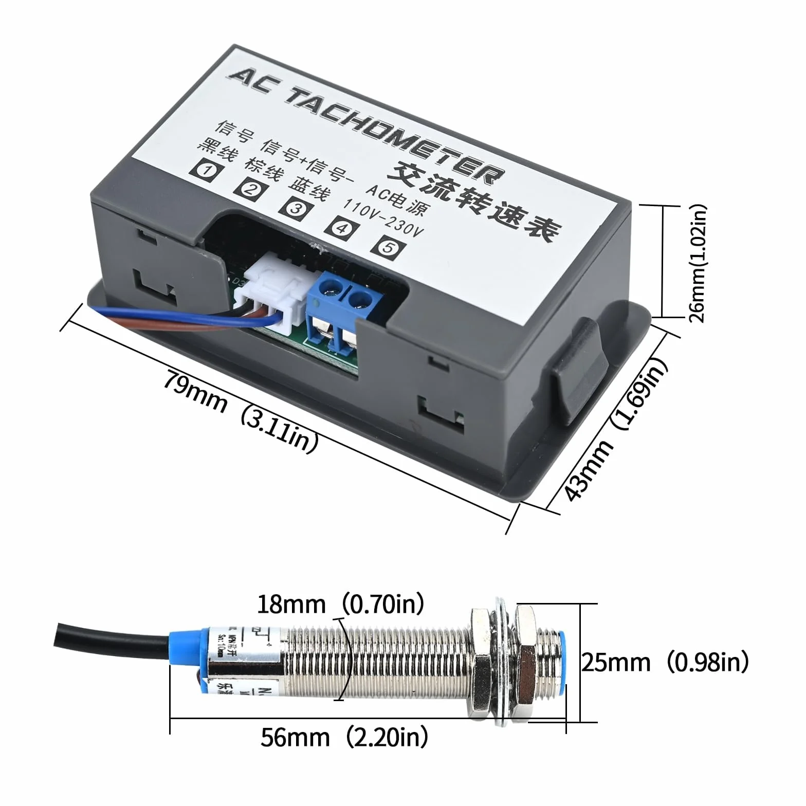 Obrotomierz 4-cyfrowy LED 220 V z czujnikiem magnetycznym Hall