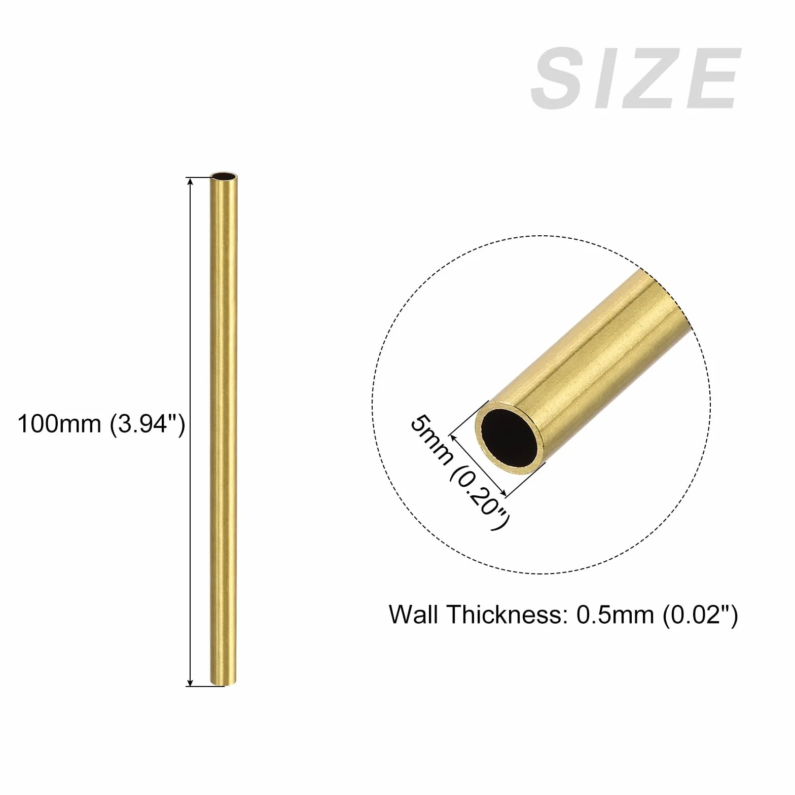 Rura mosiężna 5 mm 0,5 mm 100 mm 2 sztuki METALLIXITY