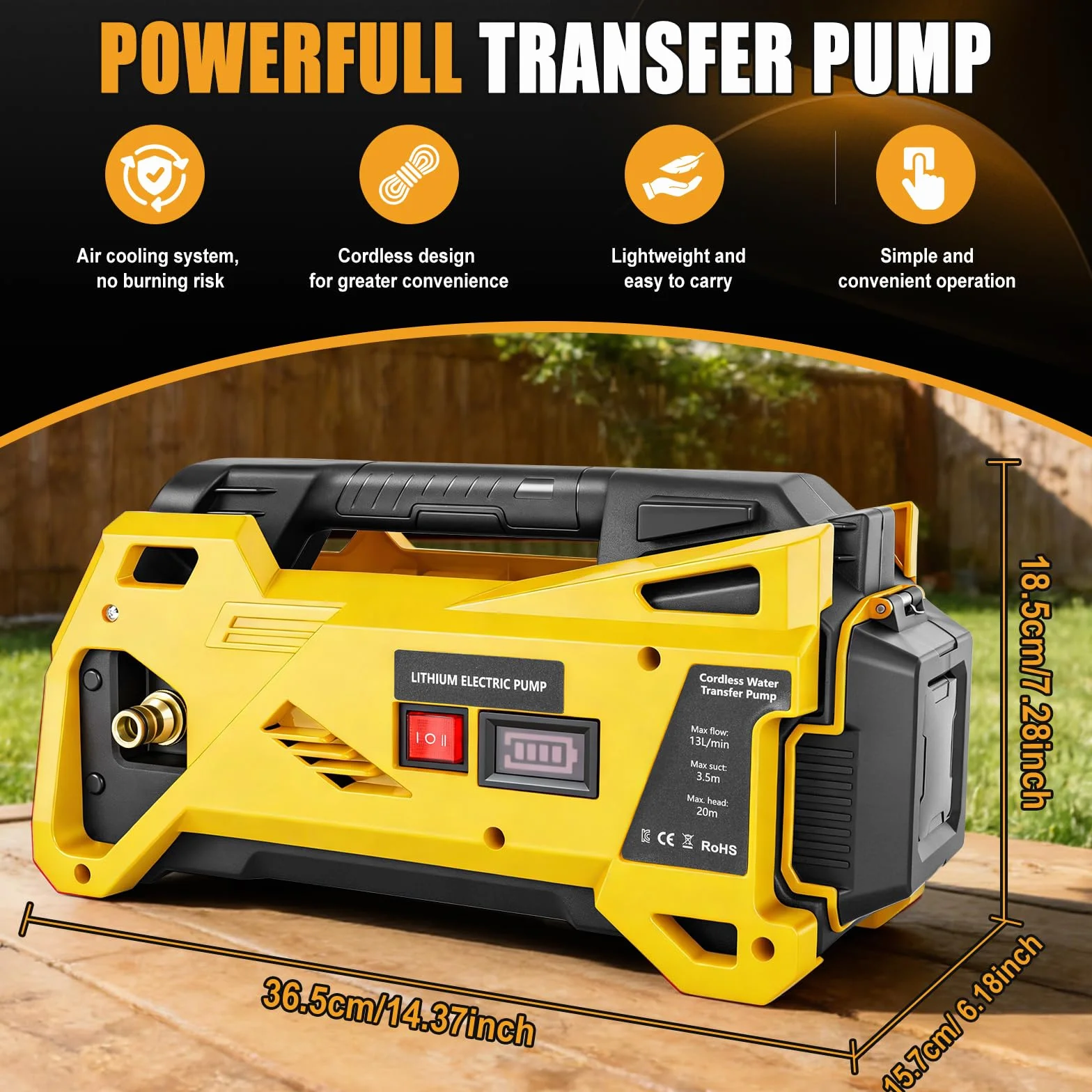 Pompa wodna kompatybilna z akumulatorem DeWalt 20 V, bezprzewodowa, przenośna, samozasysająca pompa elektryczna do domu, basenu, przyczepy kempingowej, ogrodu, jacuzzi, akwarium (bez baterii)