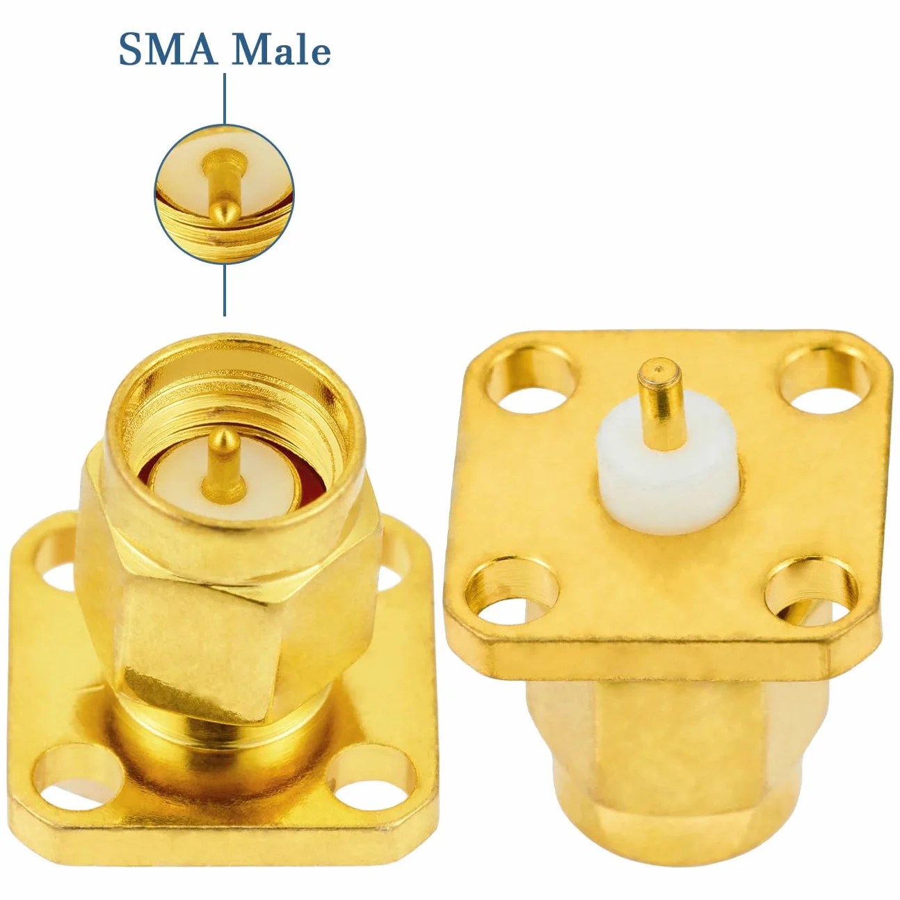 Vecys 2 Stuks SMA Męski Panel Podwozia RF Adapter Koncentryczny 50 Ohm SMA Męski 4 Otworowa Złącze do Montażu Panelowego do Anteny Radiowej Kabel Koncentryczny