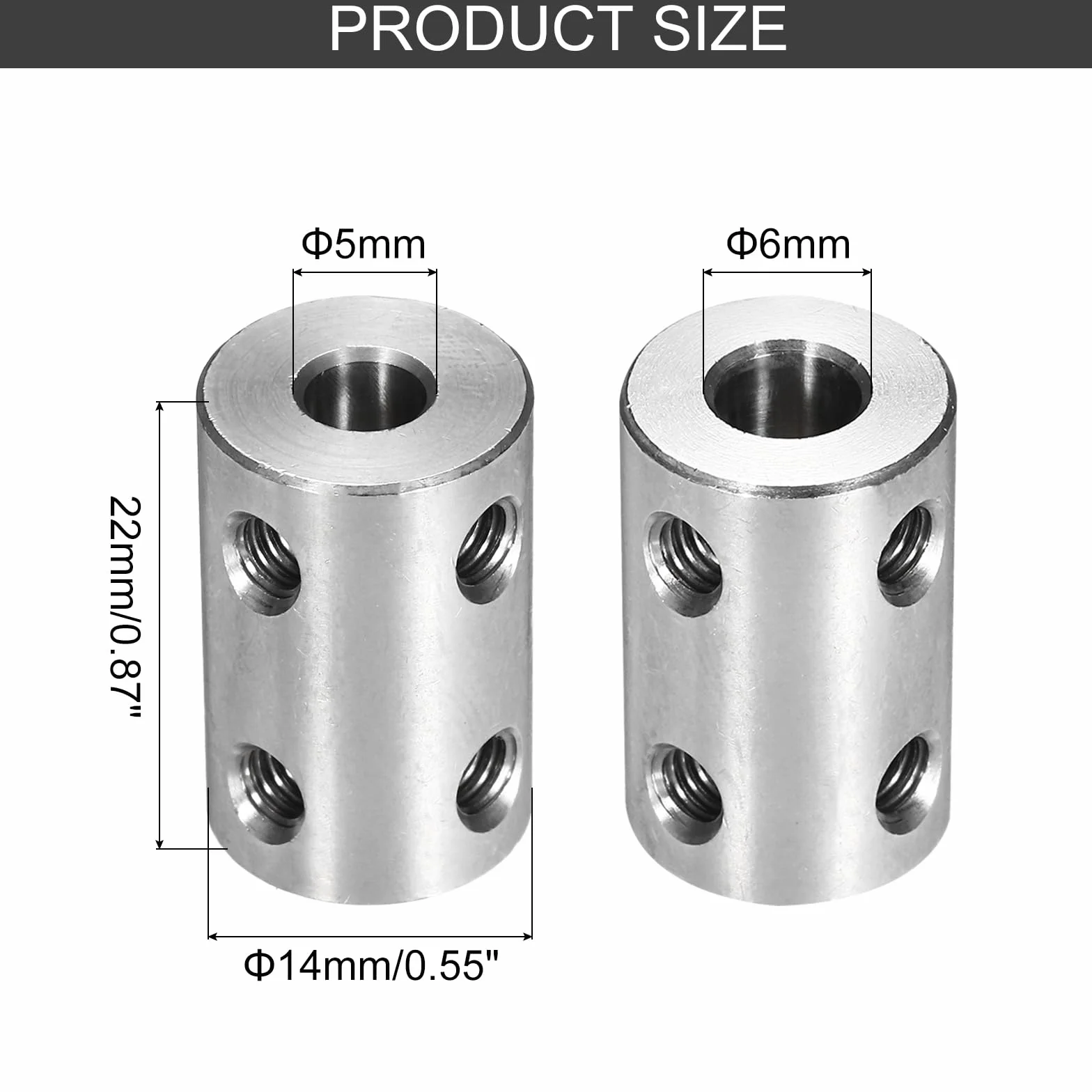 QUARKZMAN Sztywne sprzęgło śrubowe 5 mm do 6 mm, sprzęgło wału 22 mm x 14 mm, zestaw łączników stalowych do drukarki 3D, 2 sztuki