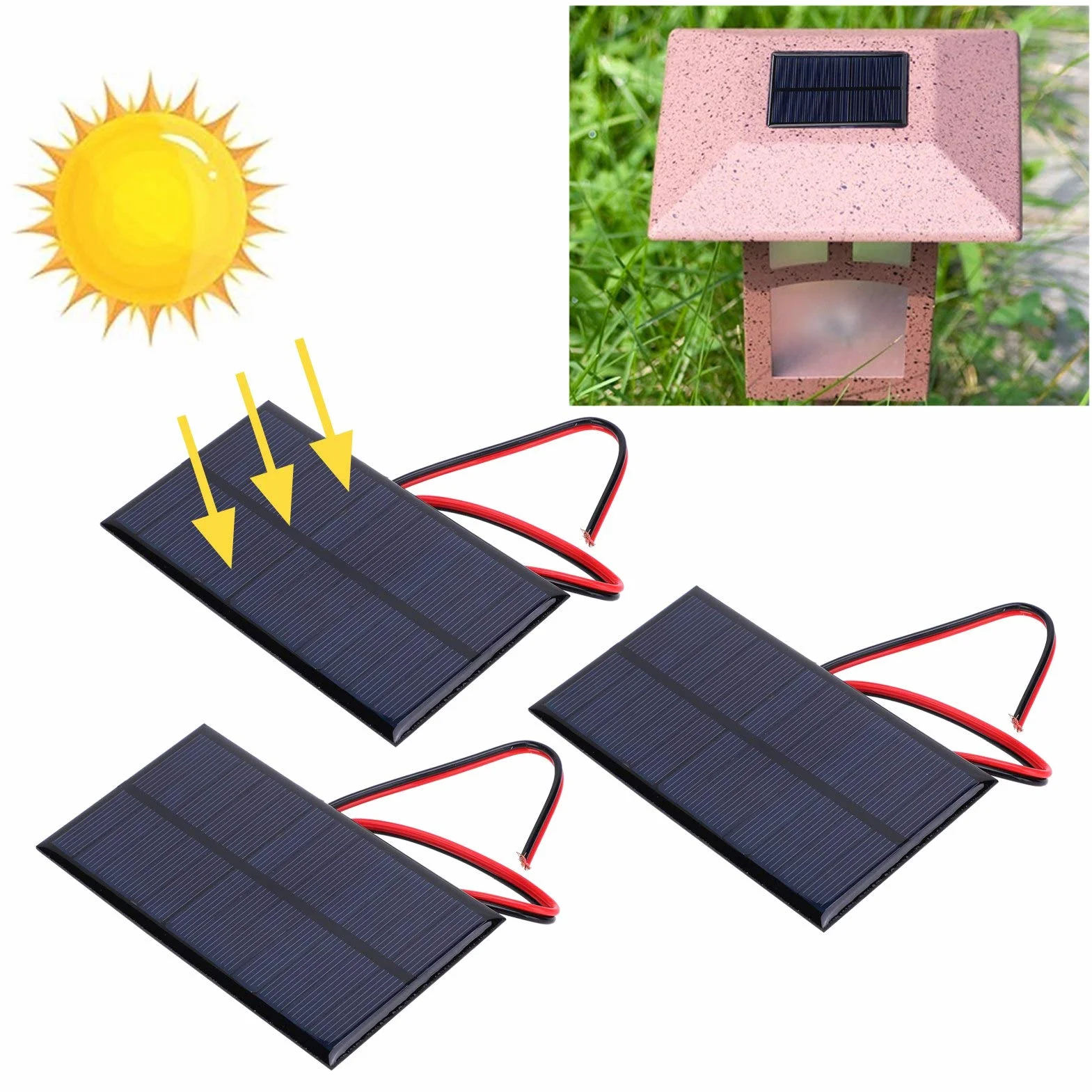 3 Szt. Mini Panel Słoneczny 6V 1W Moduł Fotowoltaiczny 11x6cm System Ładowania Słonecznego do Małych Urządzeń z Kablem 30cm Przenośny Zestaw do Zabawek Elektronicznych