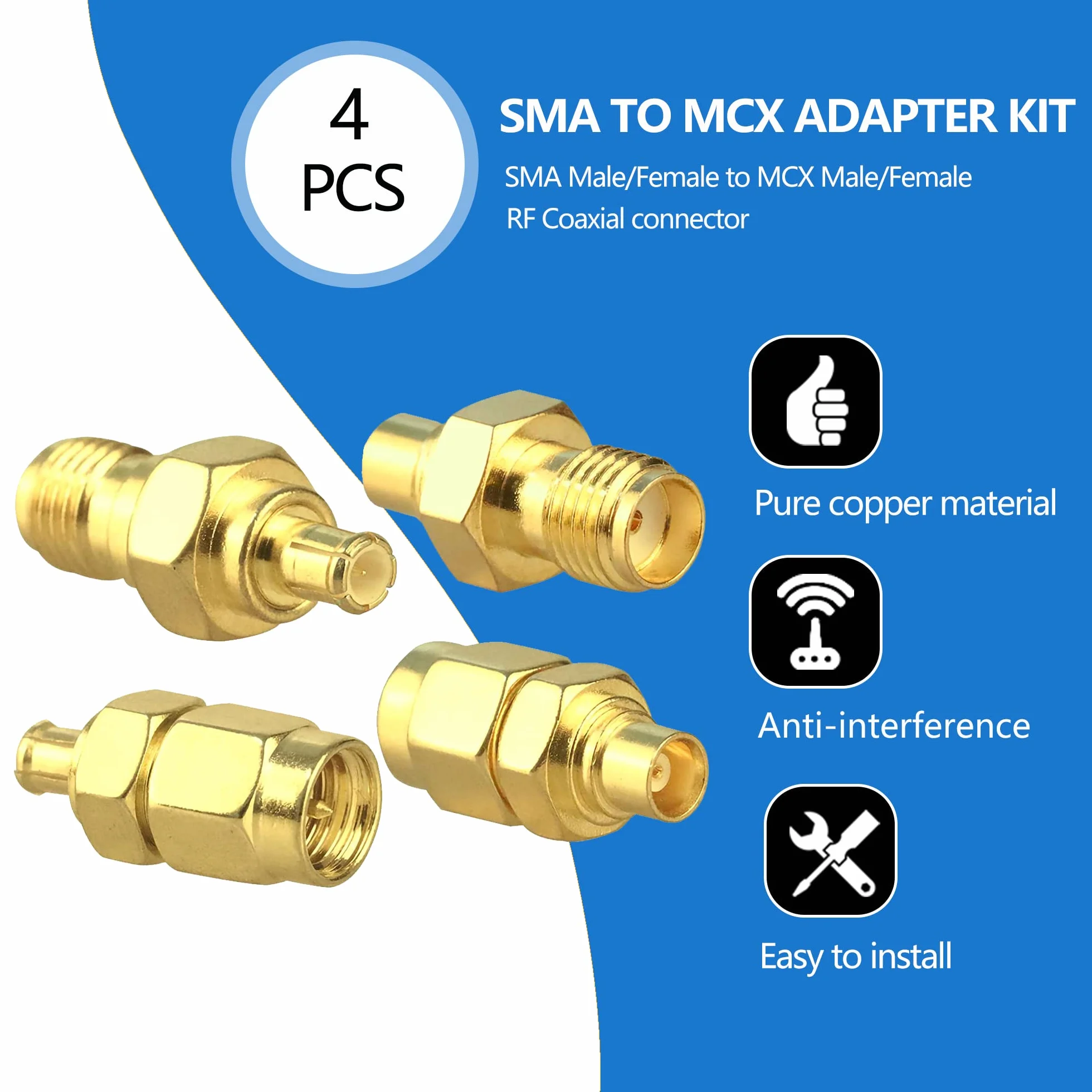 Zestaw złączy RF SMA do MCX Adapter koncentryczny 4 sztuki