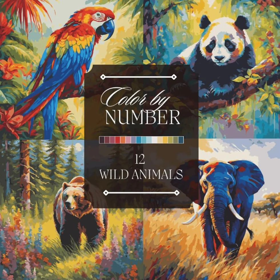 Color by Number Adult Coloring Book: Wild Animals Parrots Koalas Grizzly Bears Foxes