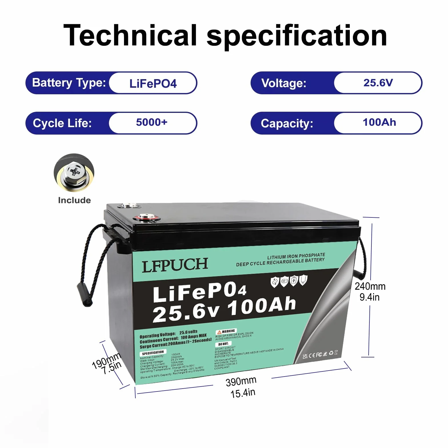 Leisure Bateria，LiFePO4 24 V 100 Ah akumulator litowo-żelazowo-fosforanowy zamiast AGM do akumulatora samochodowego lub głębokiego cyklu do kampera,Nadaje się do systemów fotowoltaicznych, kempingów