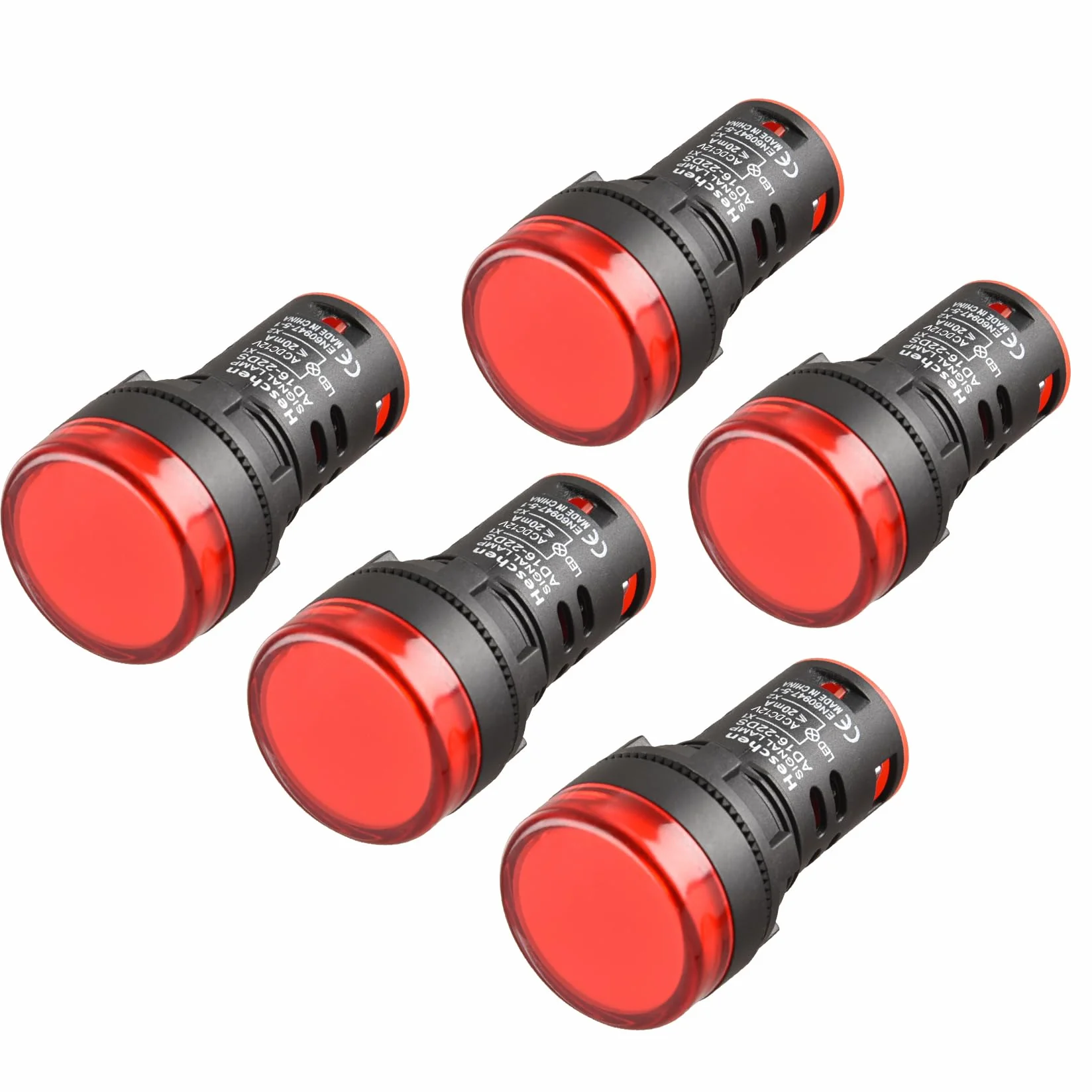 Heschen 22 mm LED wskaźnik świetlny AD16-22D/S 12 V DC 20 mA czerwone światło kolor 5 szt.