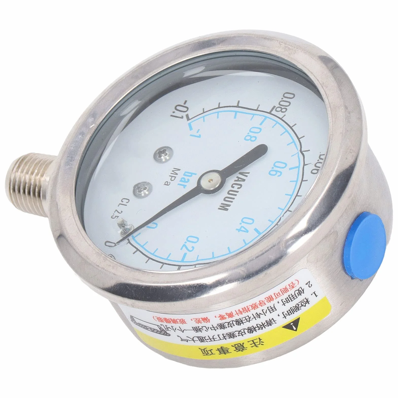 Manometr ze Stali Nierdzewnej Gwint NPT do Oleju Hydraulicznego Powietrze-woda -0,1~0 MPa