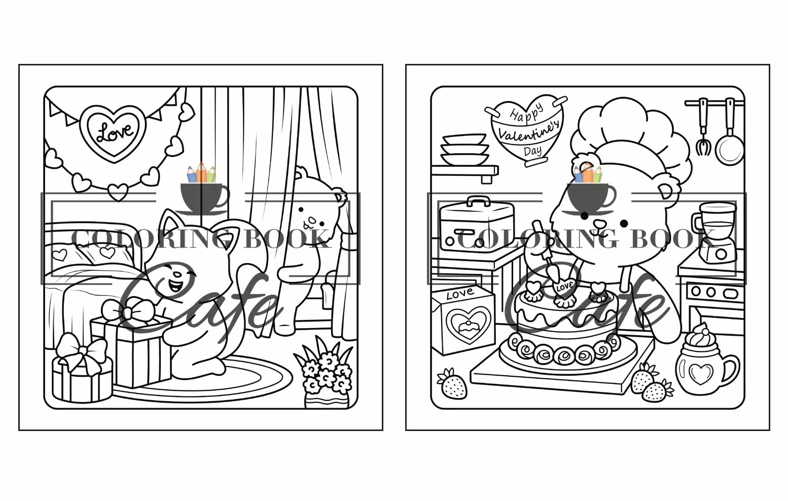 Paws & Hearts Coloring Book for Adults Teens Cozy Love Scenes Adorable Animals