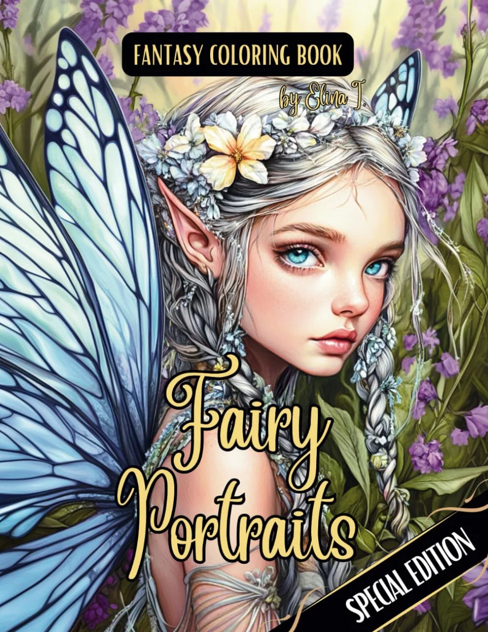 Fantasy Coloring Book Fairy Portraits Special Edition: For Adults and Teens | Black Line and Grayscale Portraits of Beautiful Fairies