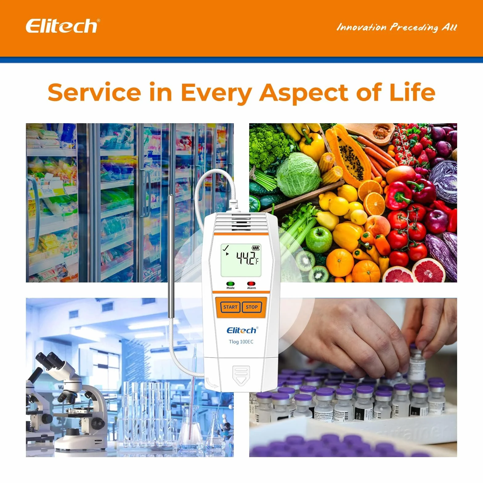 Elitech Tlog 100EC rejestrator danych o ultra niskiej temperaturze, rejestrator danych temperatury z czujnikiem zewnętrznym, 32000 punktów, raport PDF, USB 2.0