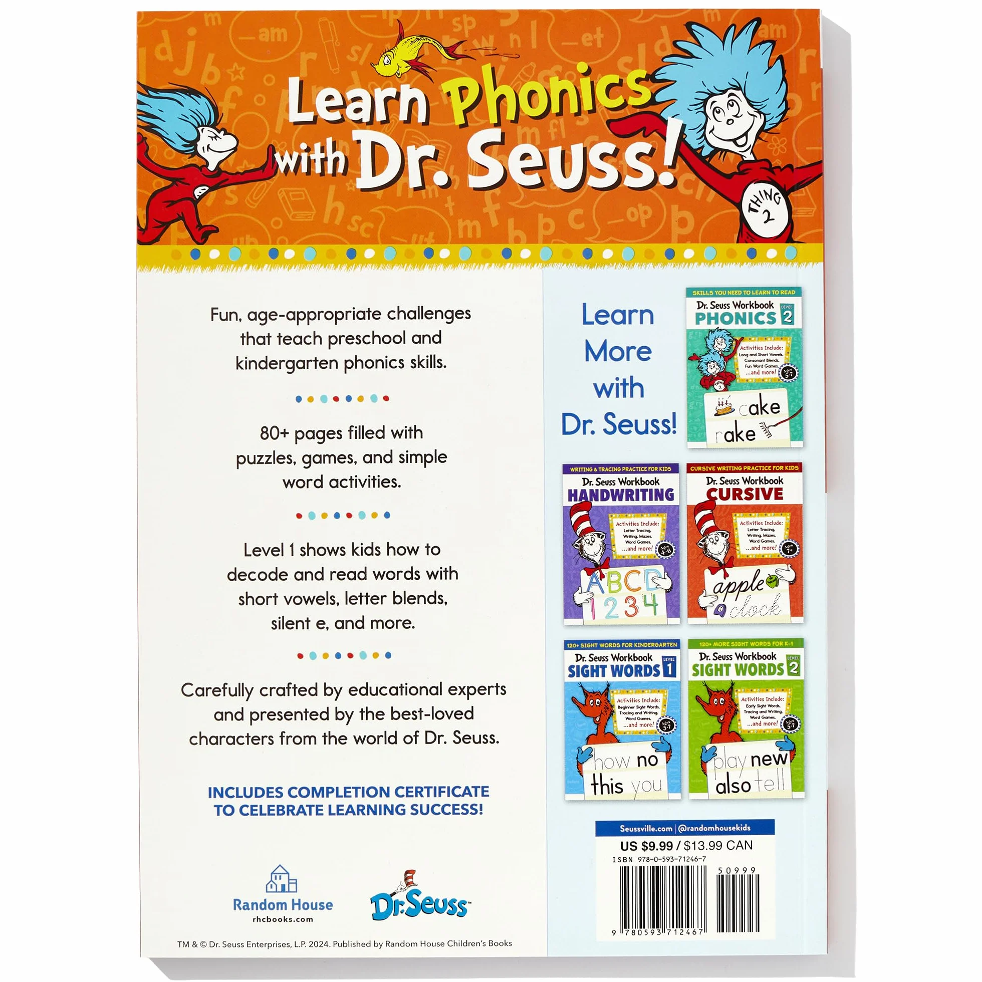 Dr. Seuss Phonics Level 1 Workbook: Learn to Read for Kids Ages 4-6