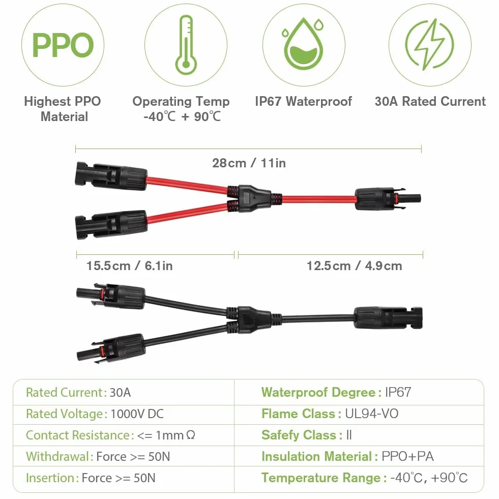 Złącze Panelu Słonecznego URAQT 1 Para 6 mm² 10AWG Wodoodporne Plug and Play Splitter MMF+FFM 1 Mężczyzna do 2