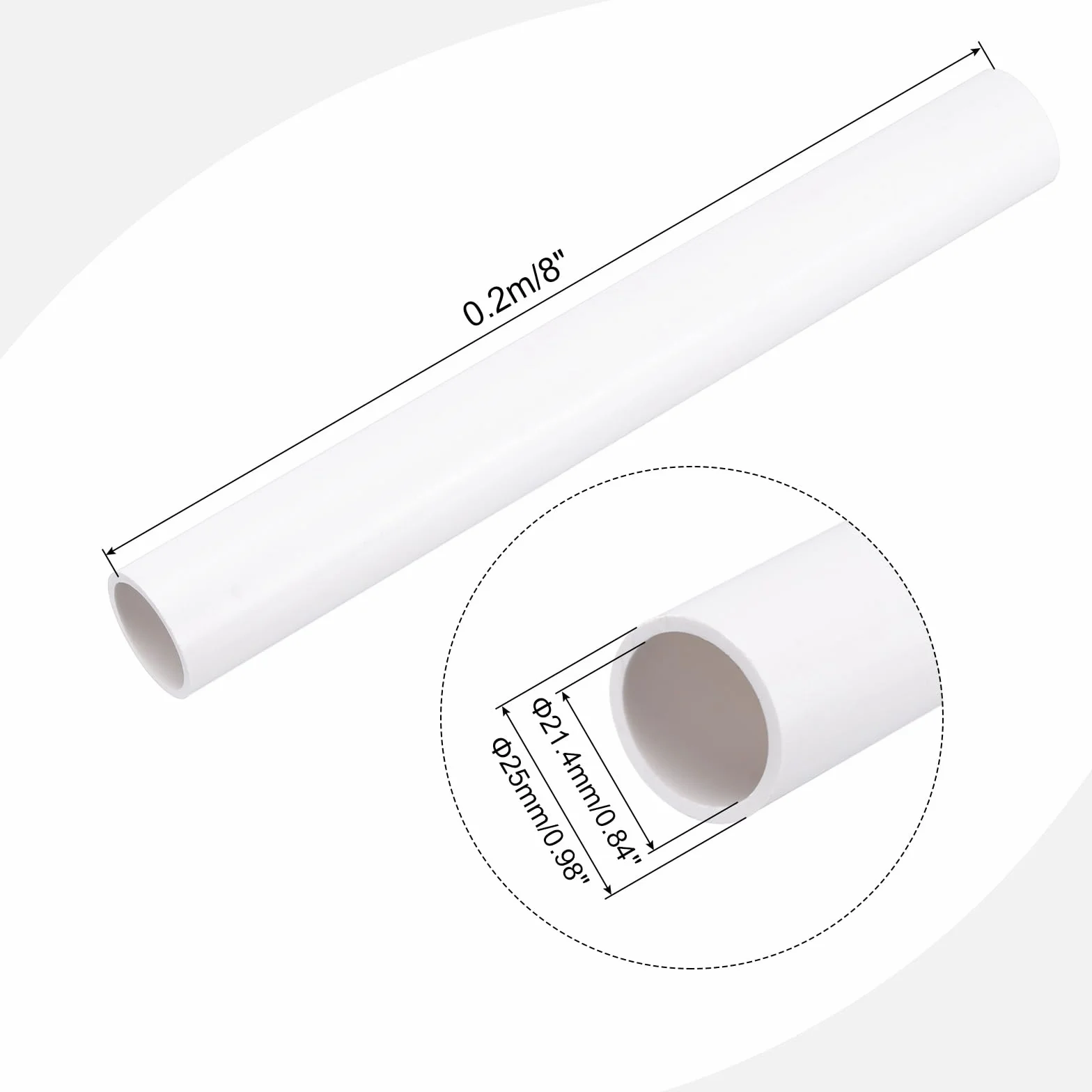 QUARKZMAN Wąż PVC sztywny okrągły 21,4 mm ID 25 mm OD 8" biały