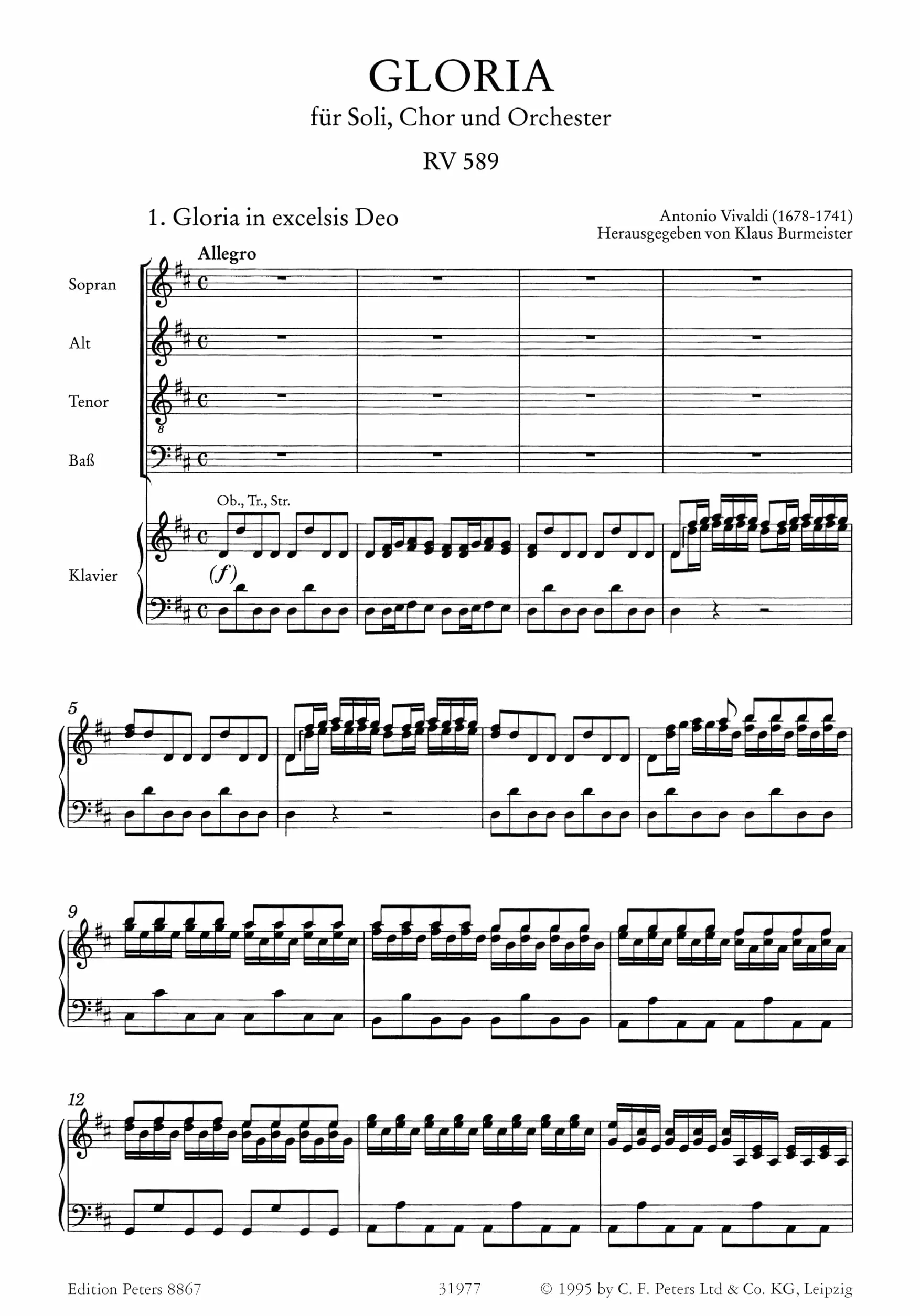 Gloria D-dur RV 589 Gloria in D Major RV 589 Chant Klavierauszug