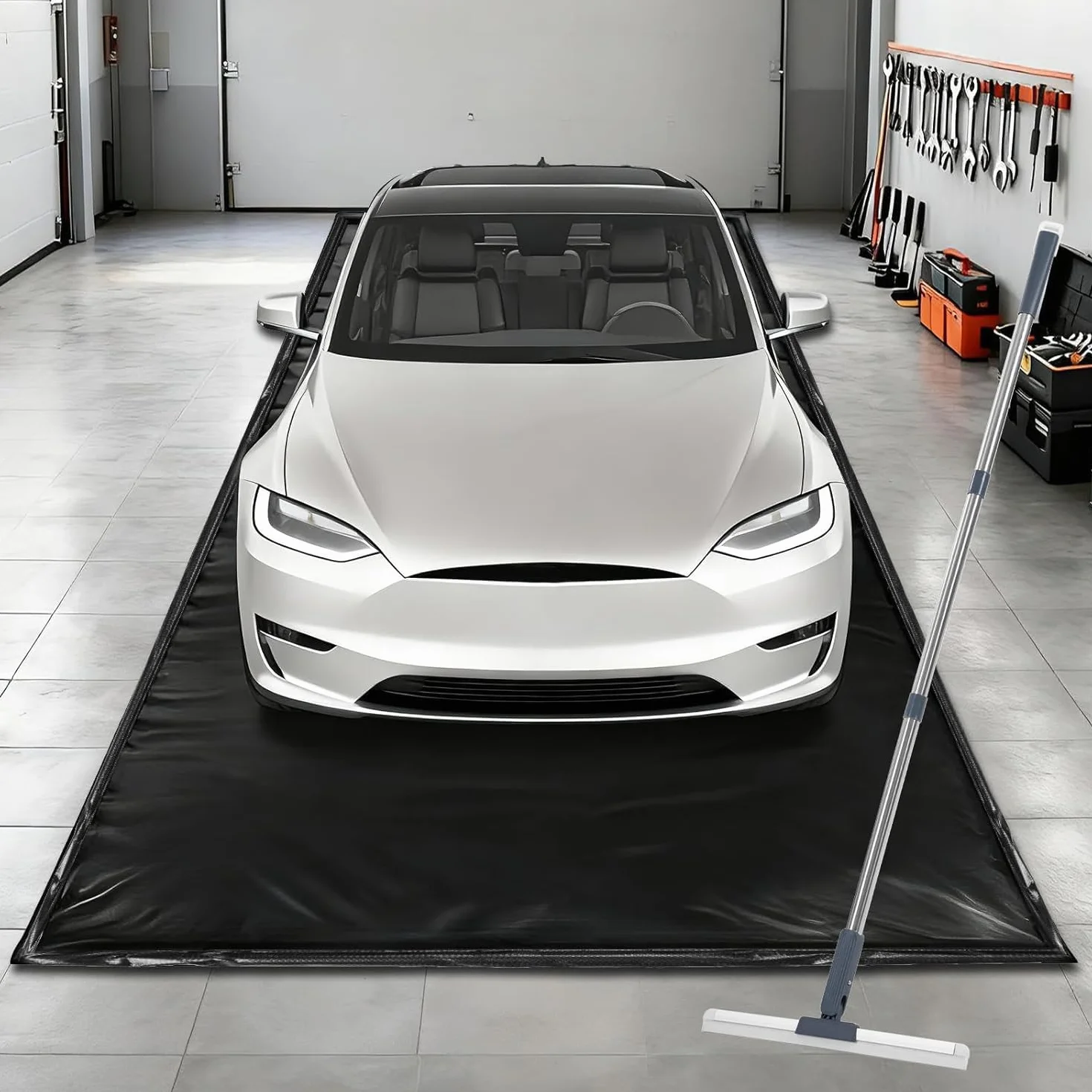 Mata podłogowa garażowa 1300D PCW 2,4 m x 4,9 m wodoszczelna czarna