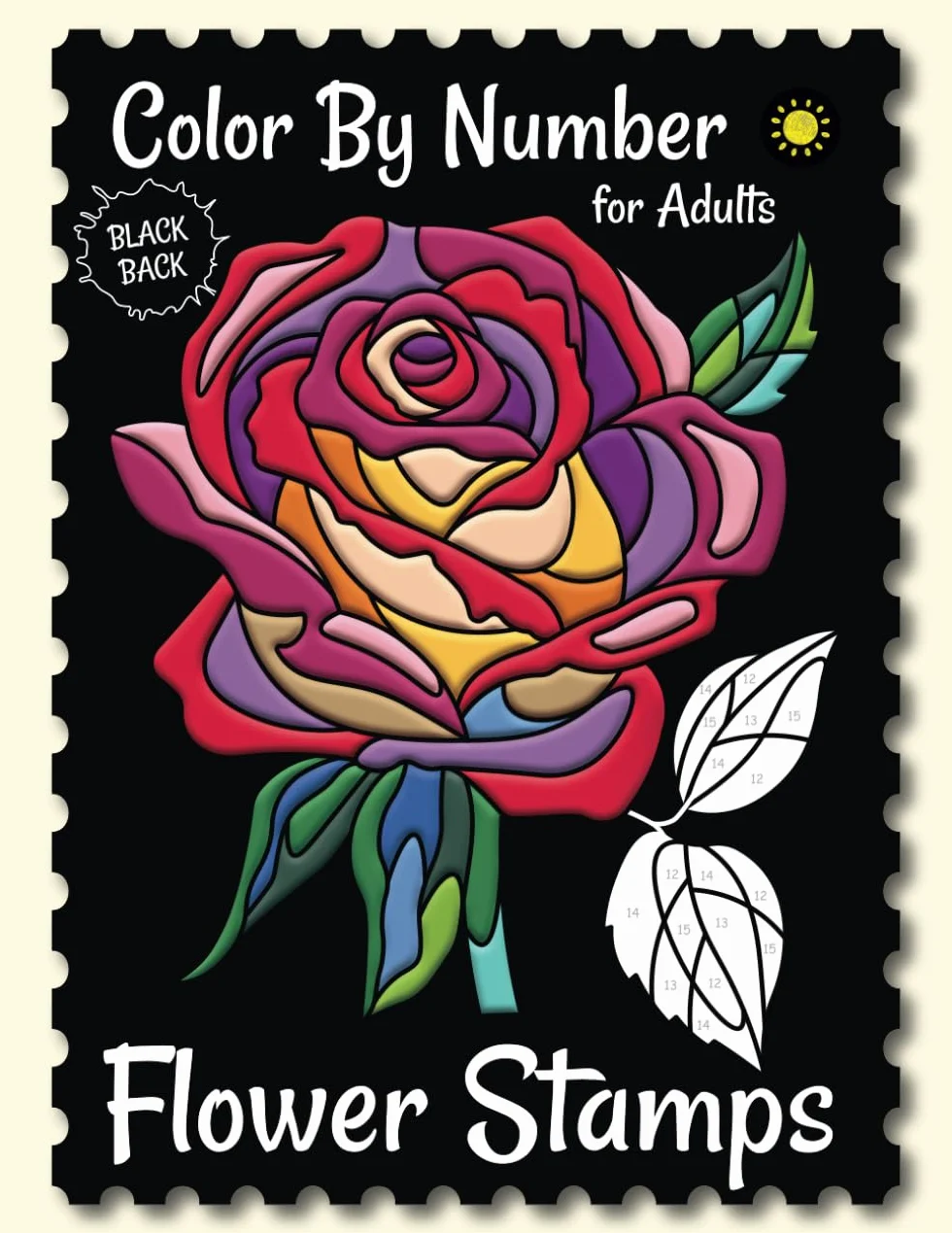 Flower Stamps Color By Number for Adults Black Backgrounds Activity Coloring Book Stress Relief