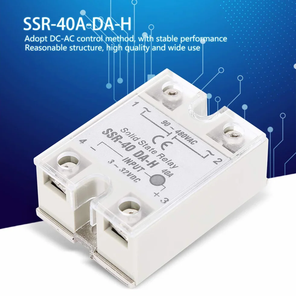Moduł przekaźnika statycznego SSR-40DA-H 40A z wyłącznikiem bez, wejście 3-32V DC, wyjście 90-480V AC do procesów automatyzacji
