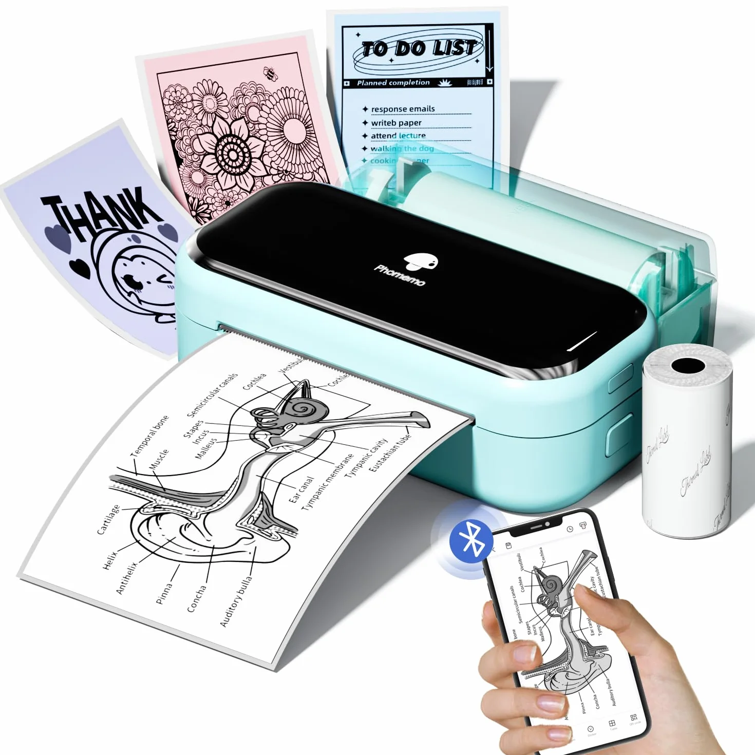 Phomemo M03 Minidrukarka 3-calowa przenośna drukarka termiczna Bluetooth szerokość druku 53/80 mm iOS Android zielona