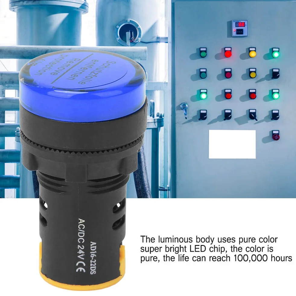 Lampka kontrolna zasilania LED, 10 szt. Lampka kontrolna zasilania LED Berm Półprzewodnikowa lampa energooszczędna φ22mm 24V AD16-22D/S(blue)