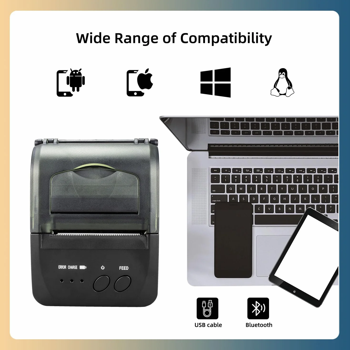 NetumScan Bezprzewodowa termiczna drukarka paragonów Bluetooth 58 mm Mini USB POS kompatybilna z Android/iOS/PC/Windows