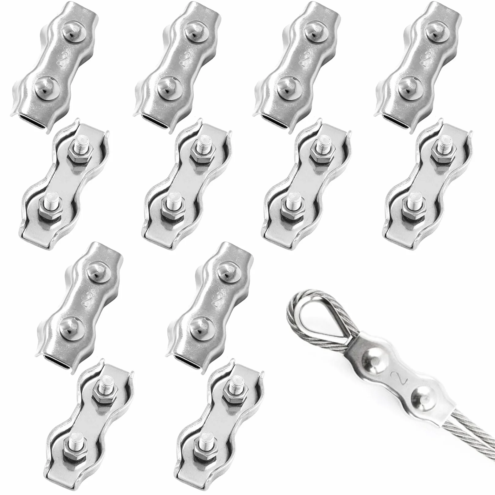 Herbst M3 zacisk do liny drucianej, 12 sztuk zacisków linowych 2 mm zacisk duplex stal szlachetna 304 zacisk kablowy zaciski do liny drucianej do mocowania liny stalowej, linka do prania
