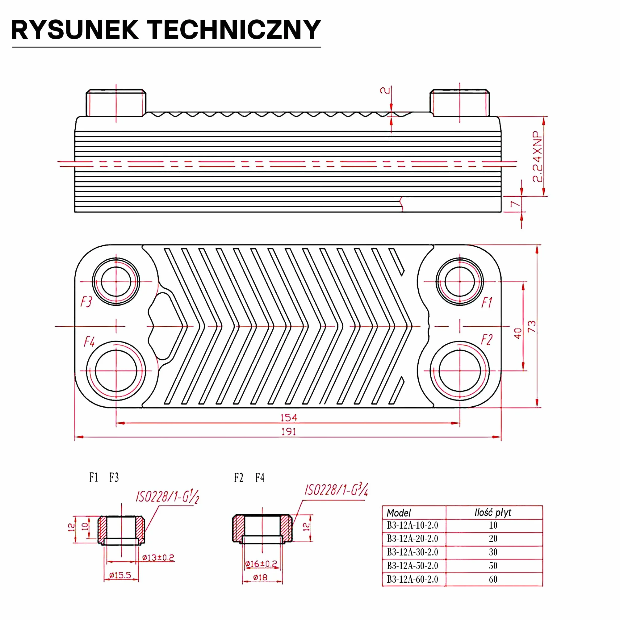 Wiltec Wymiennik płytowy 30 płyt 66 kW 4 m³/h 0,54 l stal nierdzewna