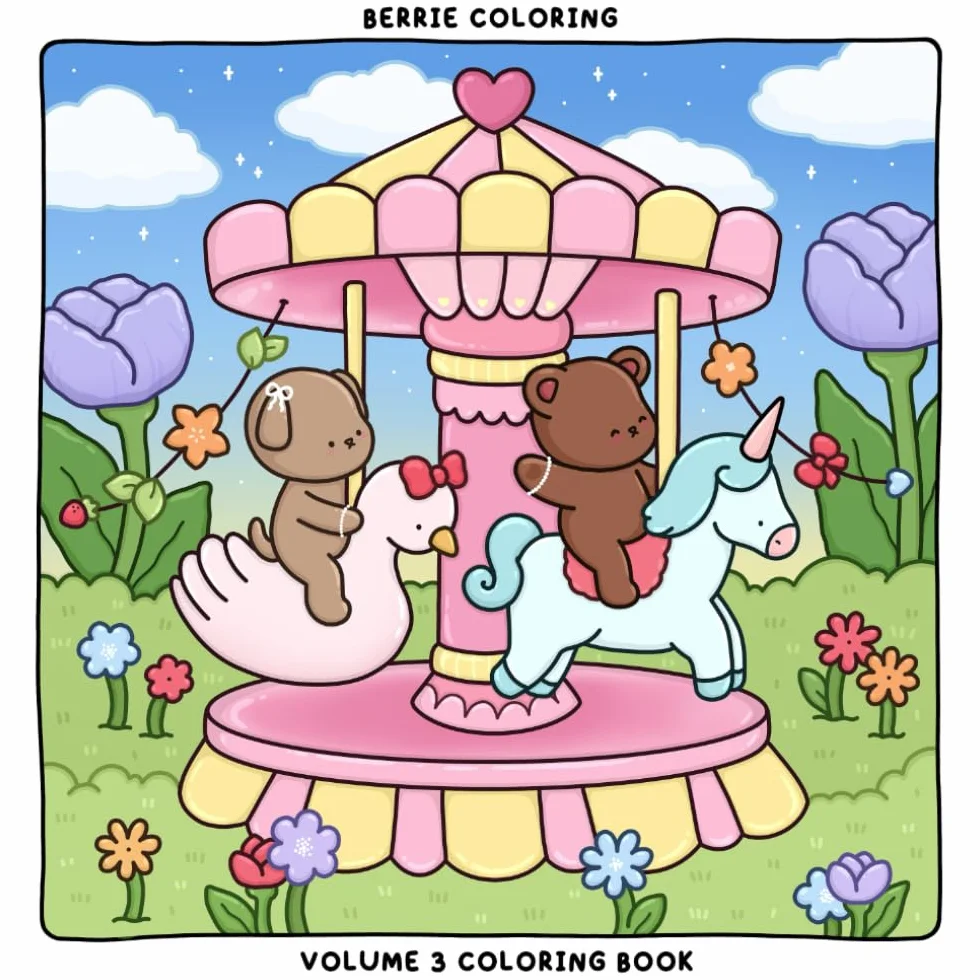 Berrie Coloring Volume 3: Cute and Cozy Coloring Book for Adults & Kids with Easy Animal Illustrations