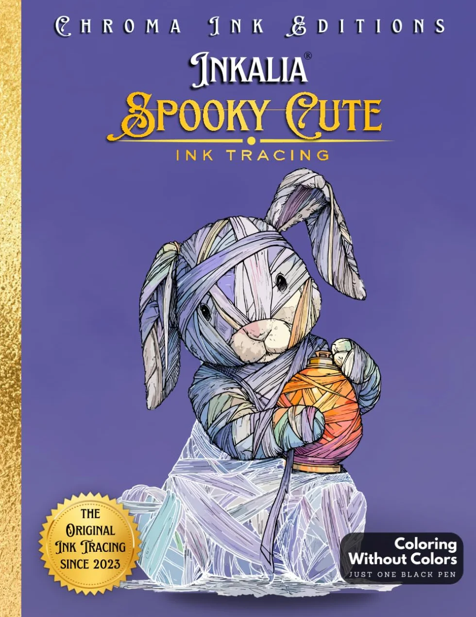 Inkalia Spooky Cute: Ink Tracing Coloring Book - Reverse Coloring Experience with Black Pen