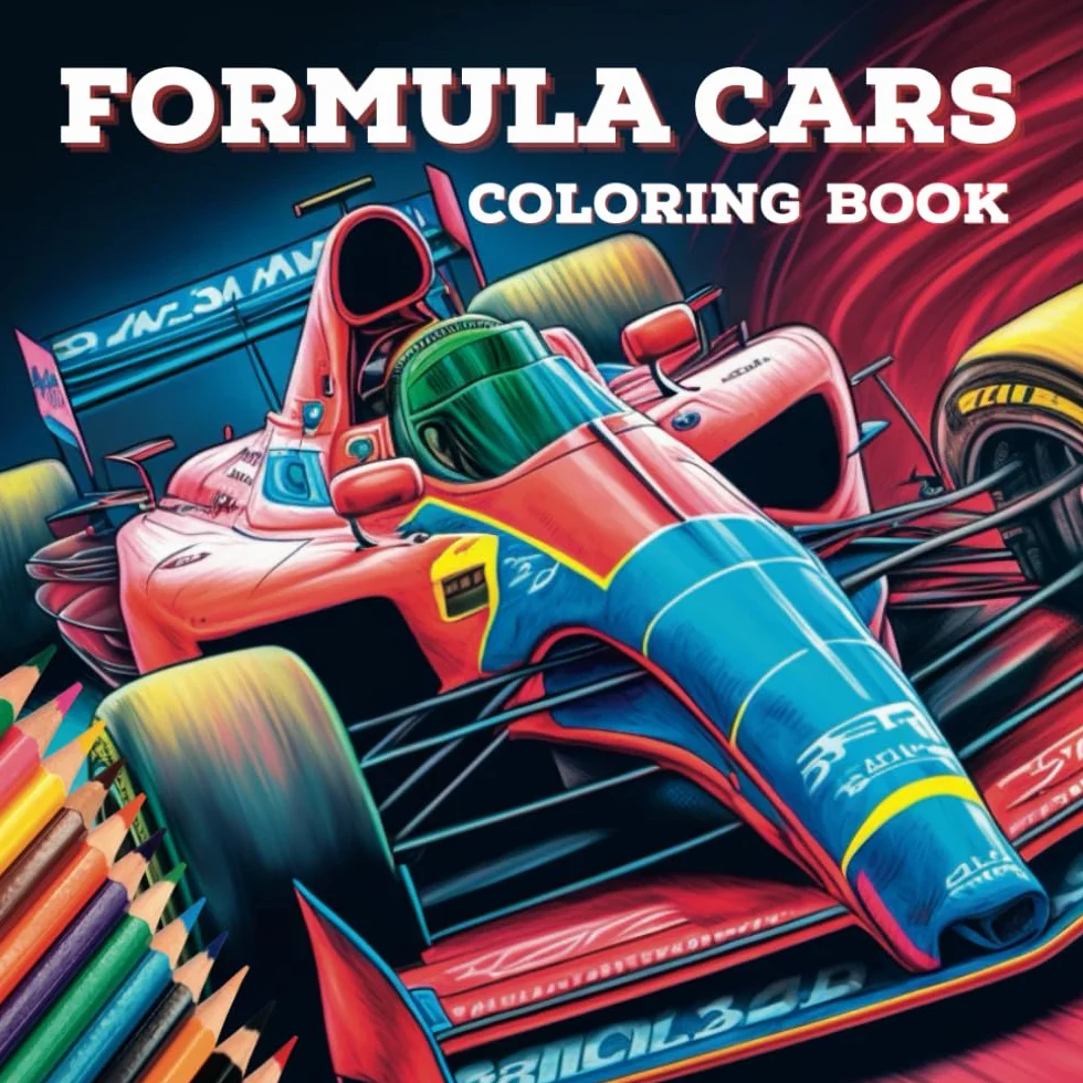 Formula Racing Cars Coloring Book: 50 Full Page Illustrations Fast Circuit Racing Cars Motorsport Scenes Ages 9 to Adult