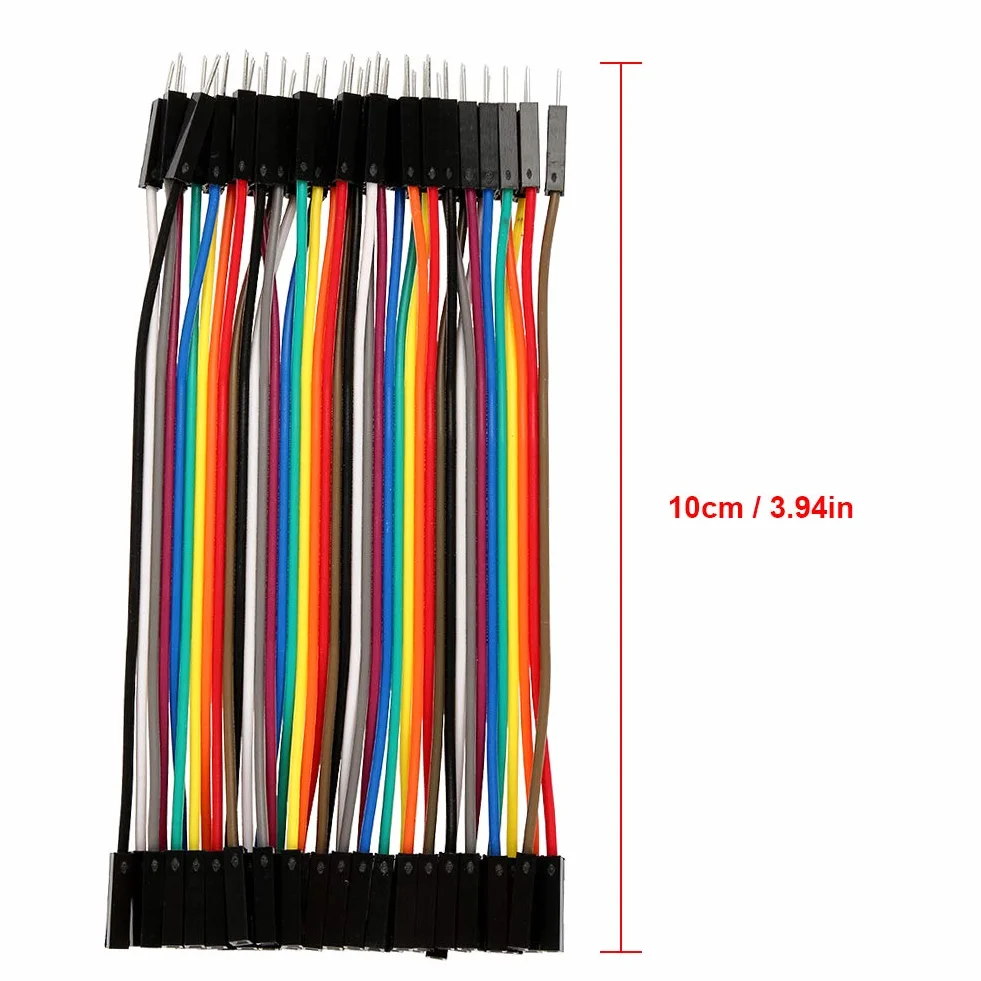 Akozon Breadboard kable 5 sztuk kolorowe 10cm zestaw przewodów połączeniowych 40pin męski na żeński do kabli