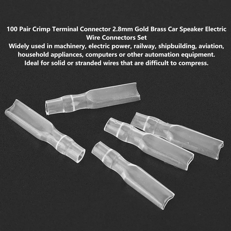 Złoty Terminal, 100 par Złącza Przewodu Widełkowego Elektryczna Końcówka Zaciskana 2,8 Mm Złoty Mosiądz Głośnik Samochodowy Zestaw Złączy Przewodów Elektrycznych, Zaciski