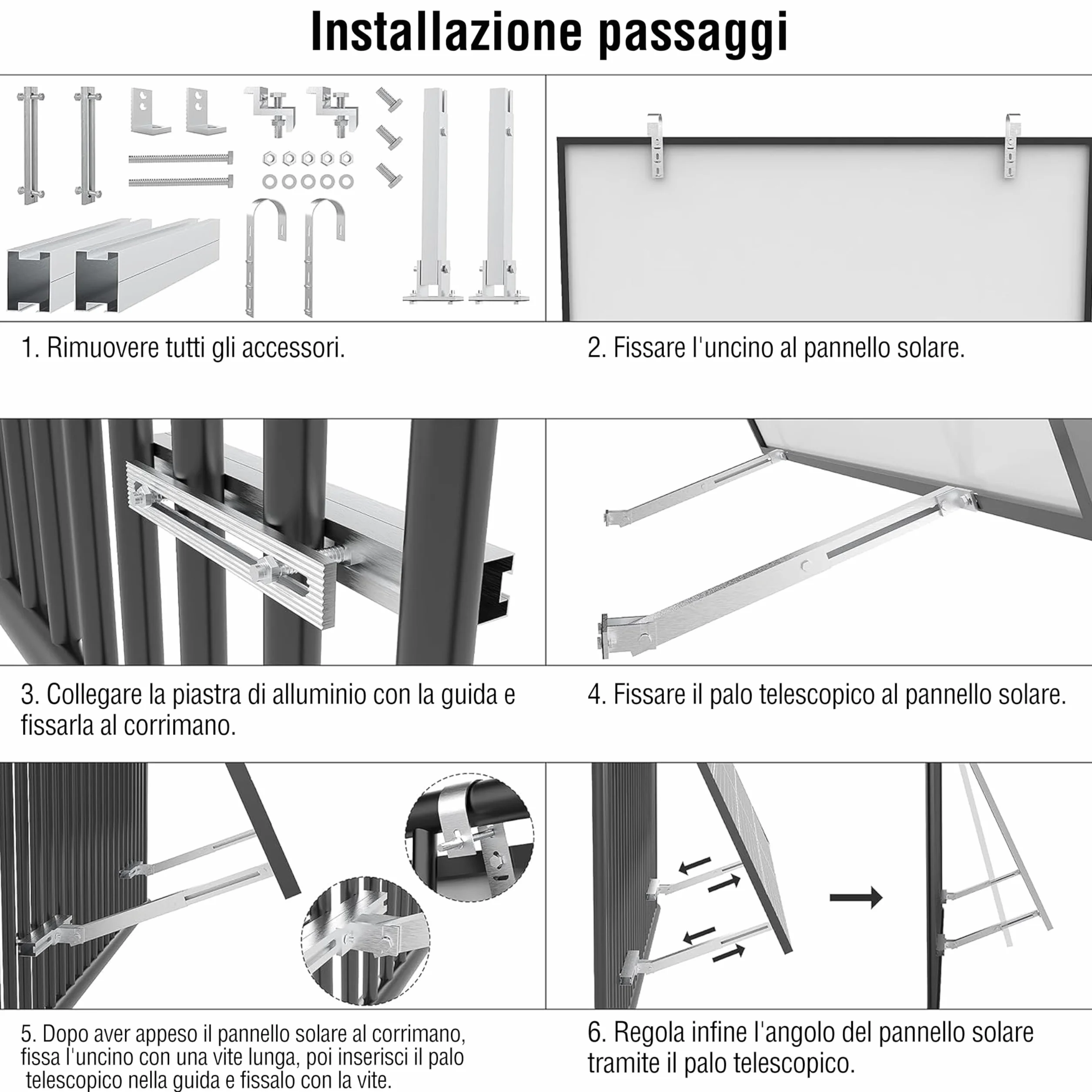 ULL uchwyt balkonowy do wszystkich modułów solarnych I wytrzymały uchwyt na panel słoneczny ze stopu aluminium, mocowanie balustrady balkonowej, regulowany kąt 0° lub 15-30°