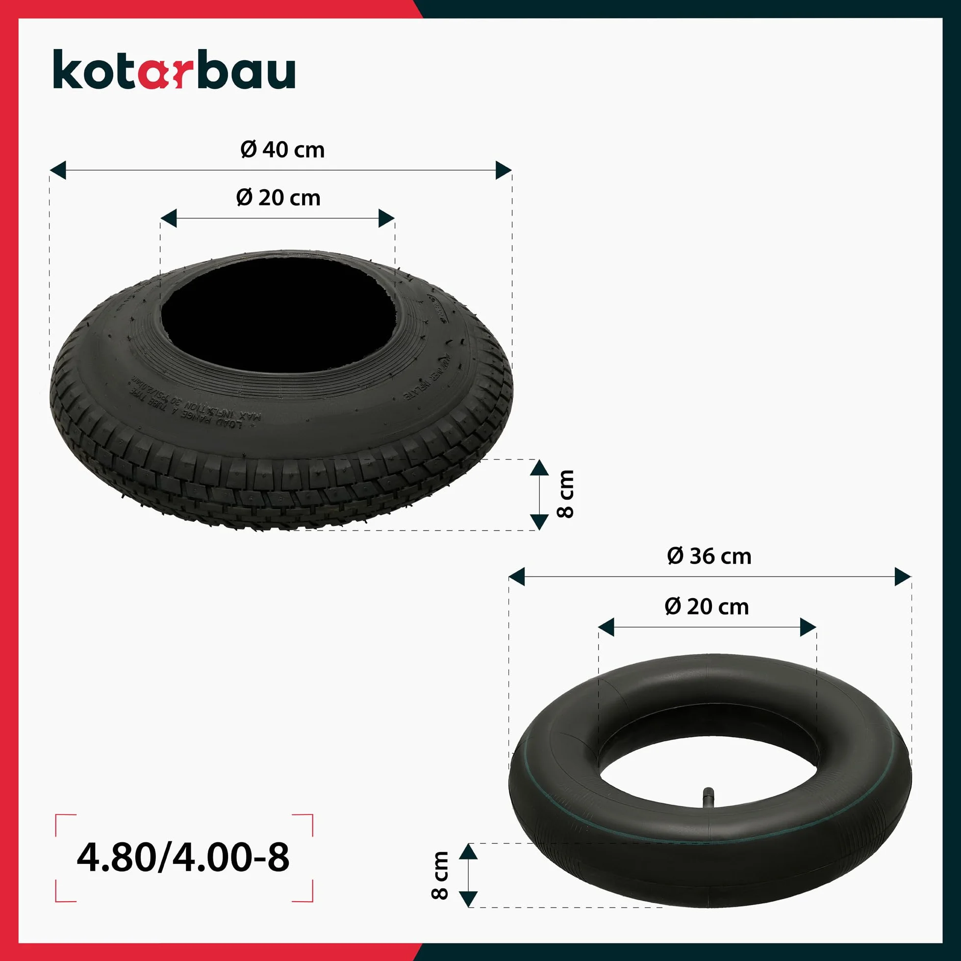 KOTARBAU Opona z Dętką 4.80/4.00-8 do Koła Taczki