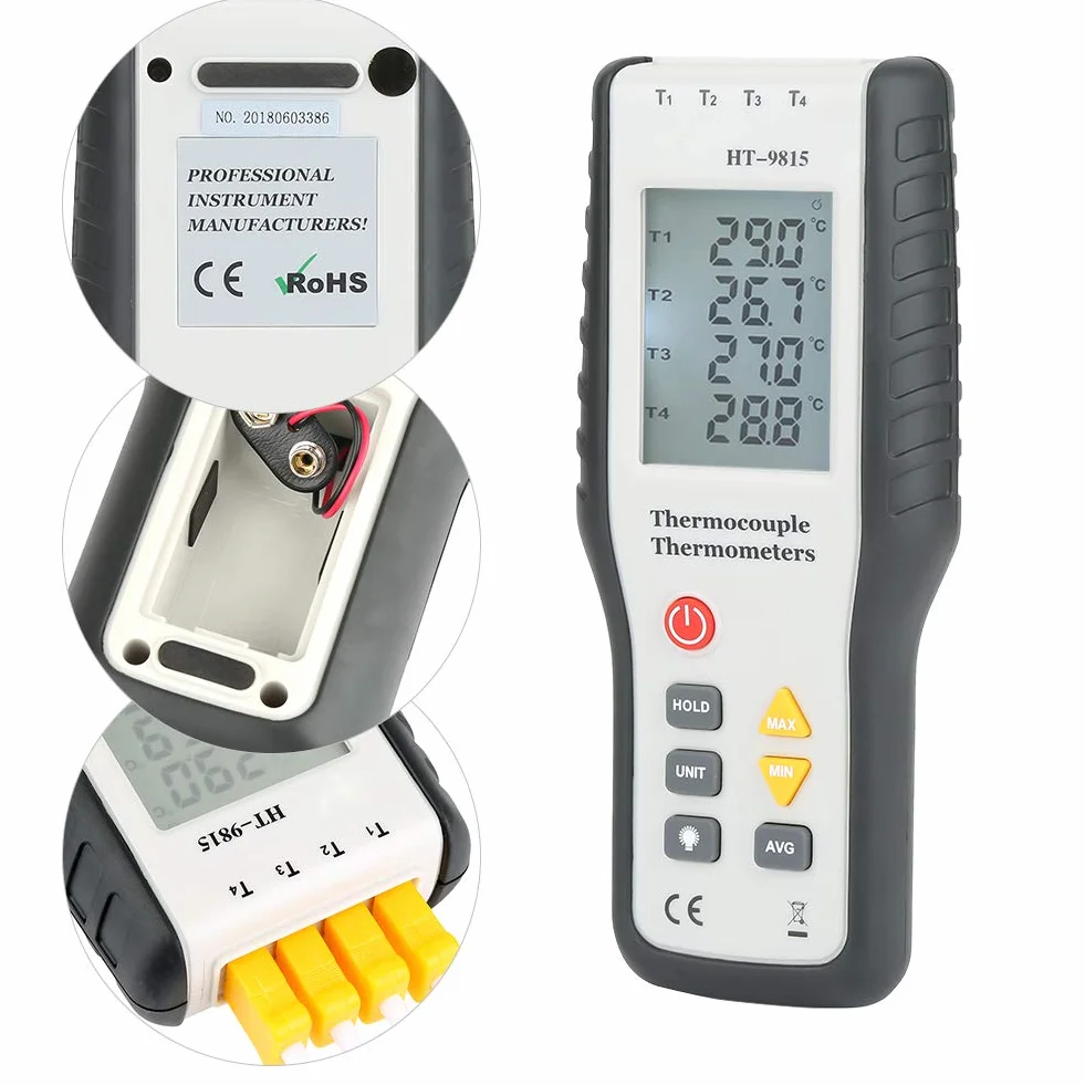 HT-9815 4-kanałowy Cyfrowy Termometr Termopara Typ K z LCD Podświetleniem
