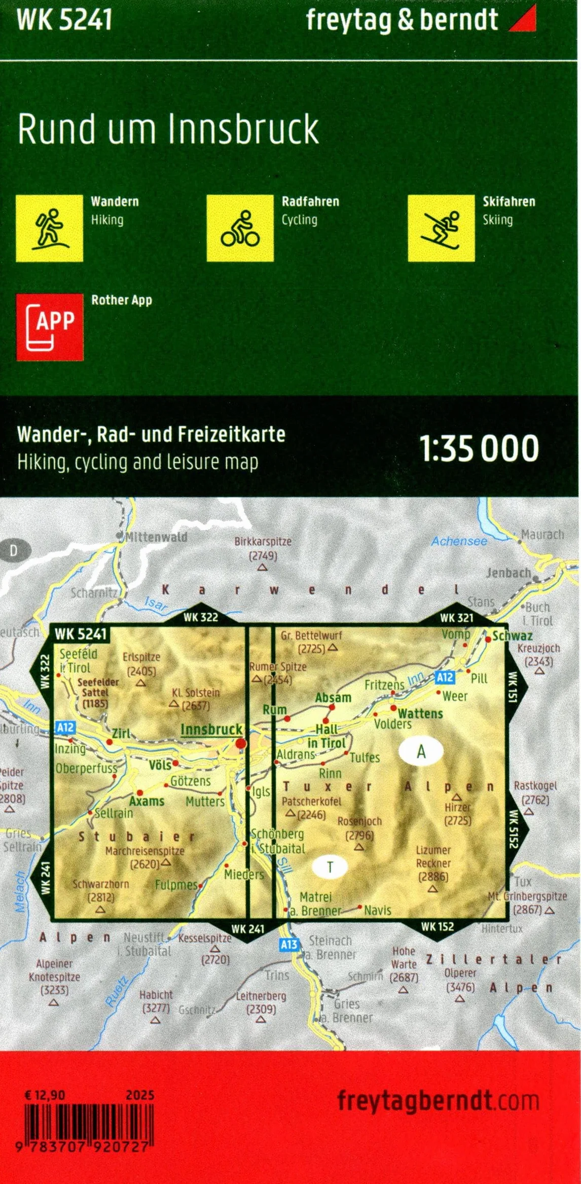 Freytag & Berndt Wanderkarte WK 5241 Rund um Innsbruck 1:35.000, Wasserfest und reißfest
