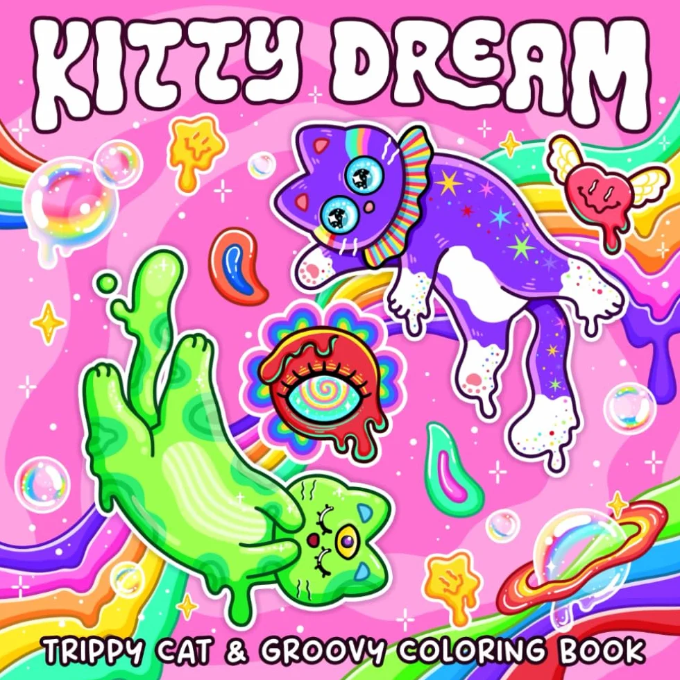 Trippy Cat & Groovy Coloring Book for Adults and Teens, Psychedelic Designs with Whimsical Kittens