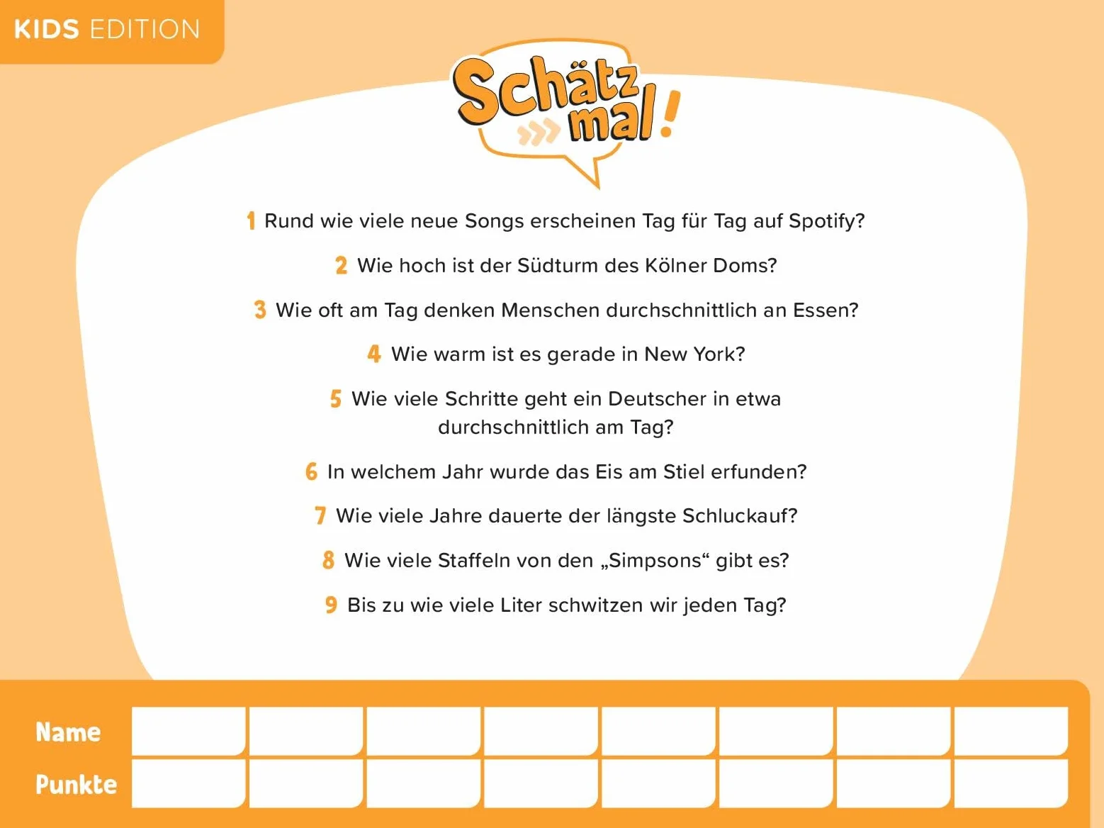 Schätz mal! Kids Edition Quiz ab 8 Jahre 2-8 Spieler Spiele-Block