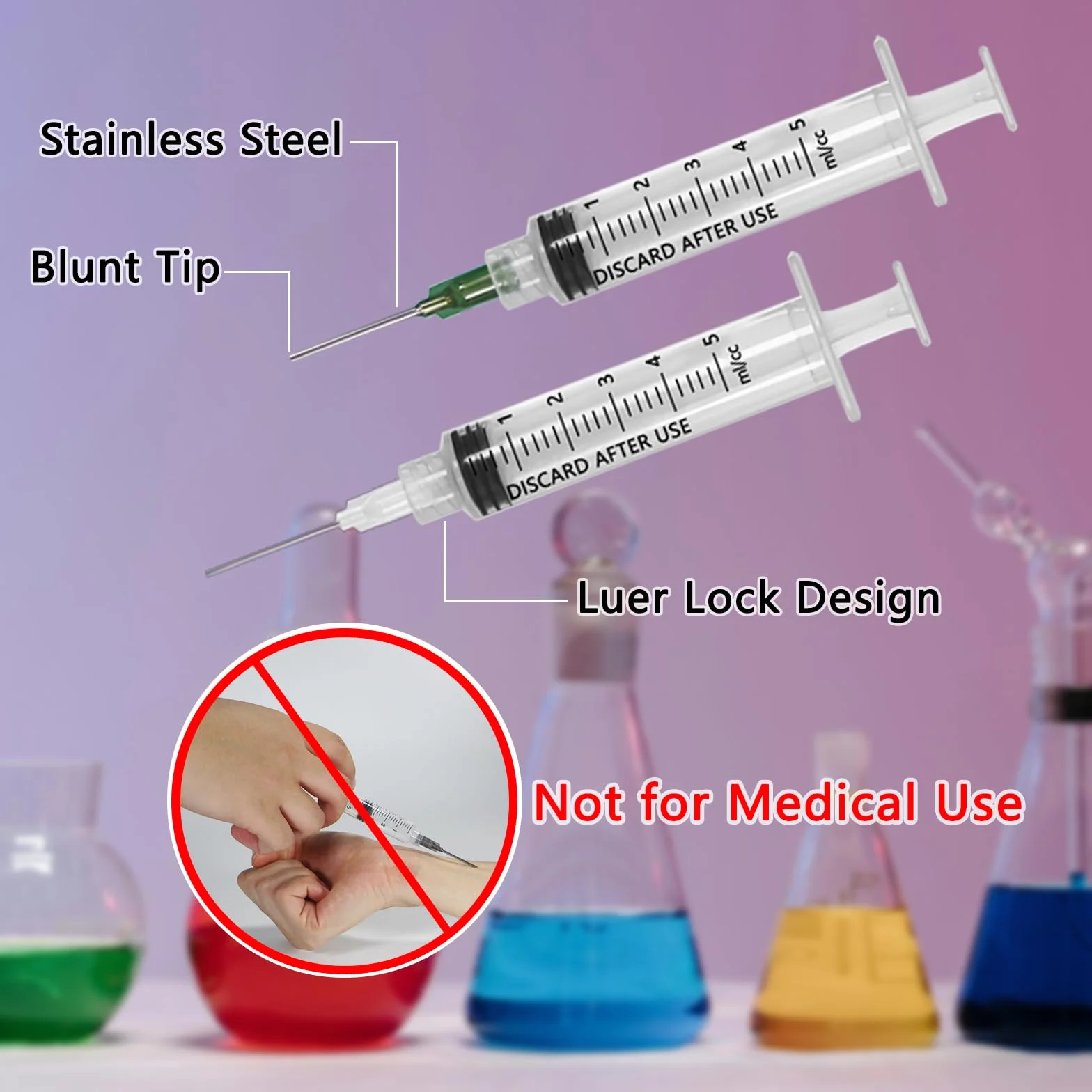 18 sztuk strzykawek dozujących z tworzywa sztucznego, 5 ml, uniwersalna strzykawka dozująca, plastikowa strzykawka z tępą końcówką, igłą i nasadką, mała strzykawka z tworzywa sztucznego do