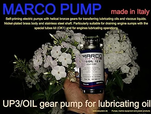 MARCO UP3/OIL samozasysająca pompa olejowa z brązowymi kołami zębatymi, 5,5 l/min, 2 bar, 12 V, pompa transferowa, pompa do łodzi, pompa do diesla, pompa okrętowa, pompa do oleju opałowego, pompa