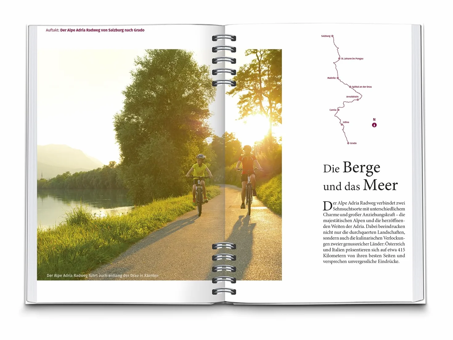 KOMPASS Radreiseführer Alpe Adria Radweg: Von Salzburg bis Grado, Extra-Tourenkarte, Streckenbeschreibung