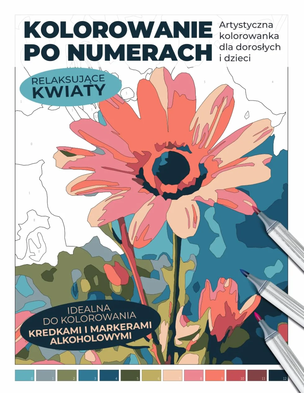 Kolorowanie po numerach | Relaksujące kwiaty | Artystyczna kolorowanka dla dorosłych i dzieci, idealna do kolorowania kredkami i markerami alkoholowymi