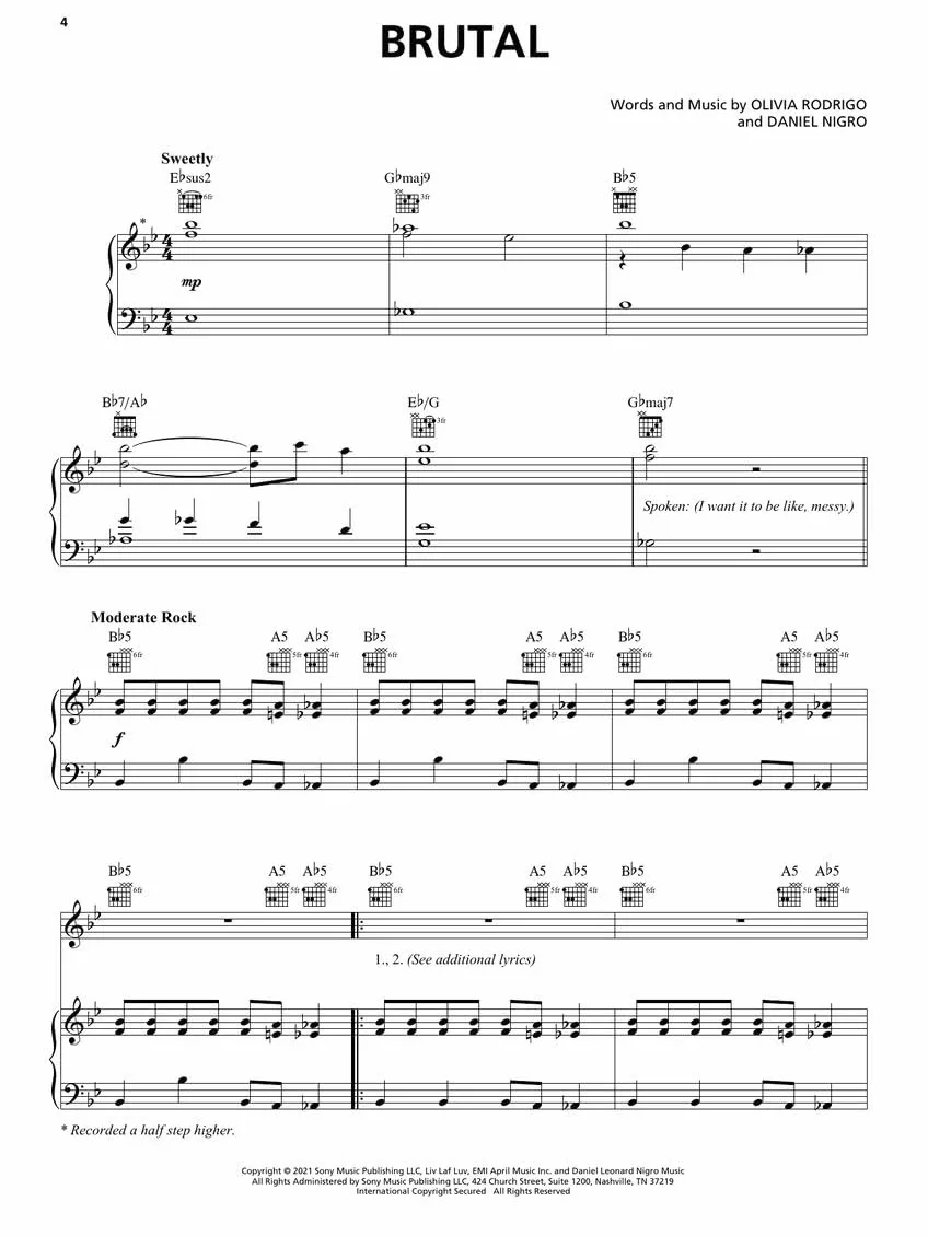 Olivia rodrigo - sour - piano, voix & guitare: Piano/Vocal/guitar