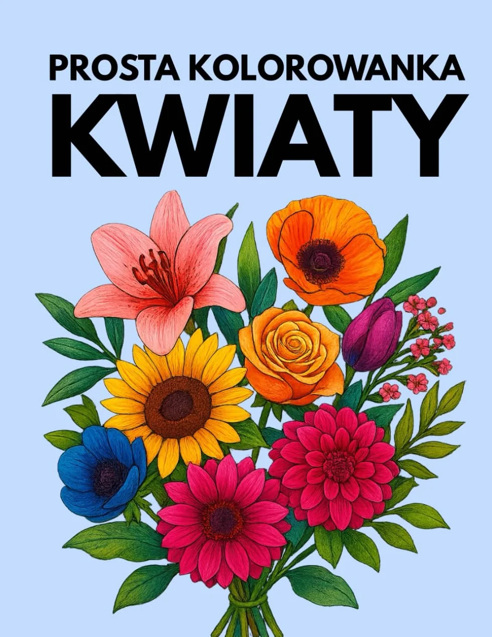 Kolorowanka Kwiaty Łatwe Wzory dla Dzieci Dorosłych Seniorów Demencja