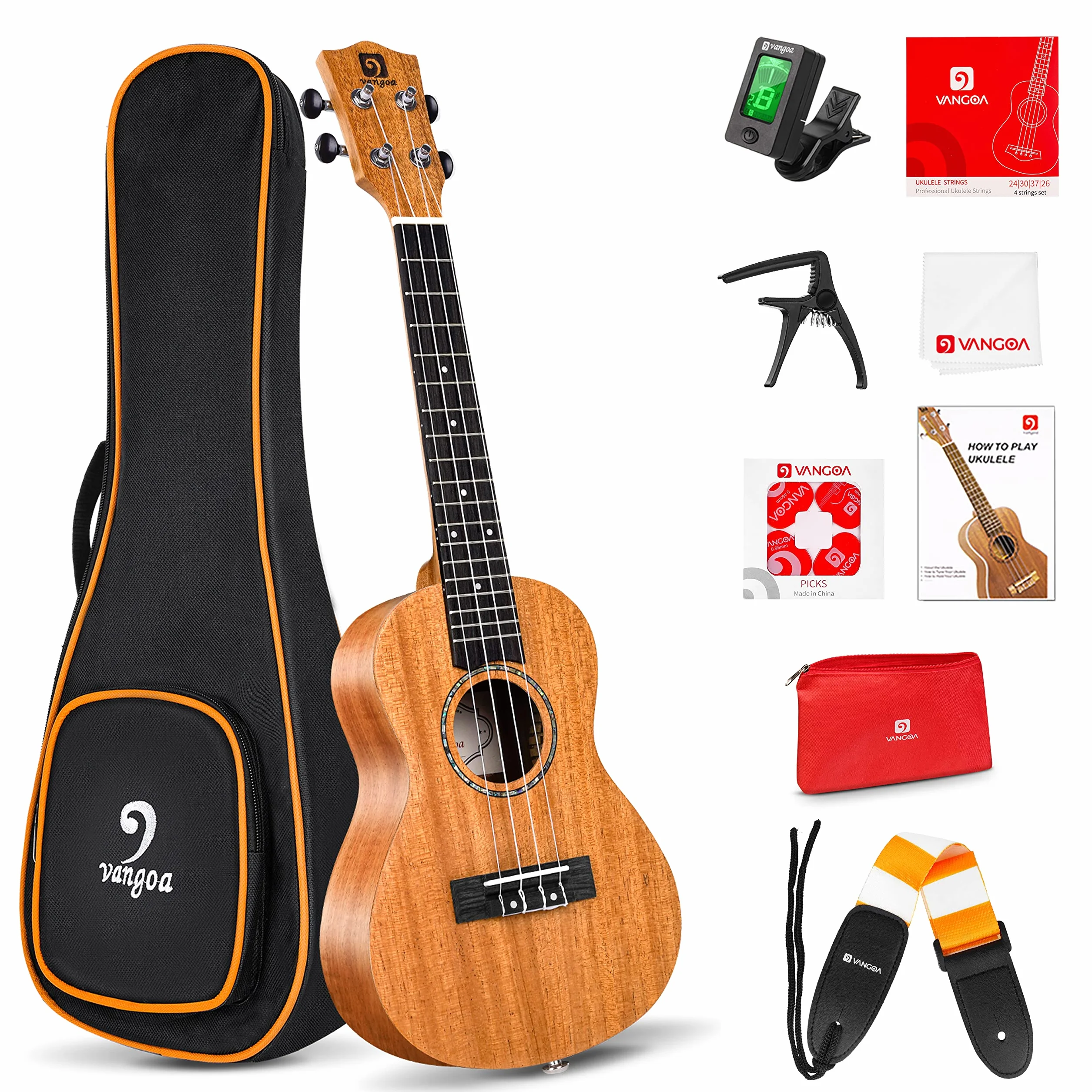 Vangoa Ukulele sopranowe, zestaw dla początkujących, ukulele, mahoń, dla początkujących, studentów, dzieci, z torbą Gig Bag