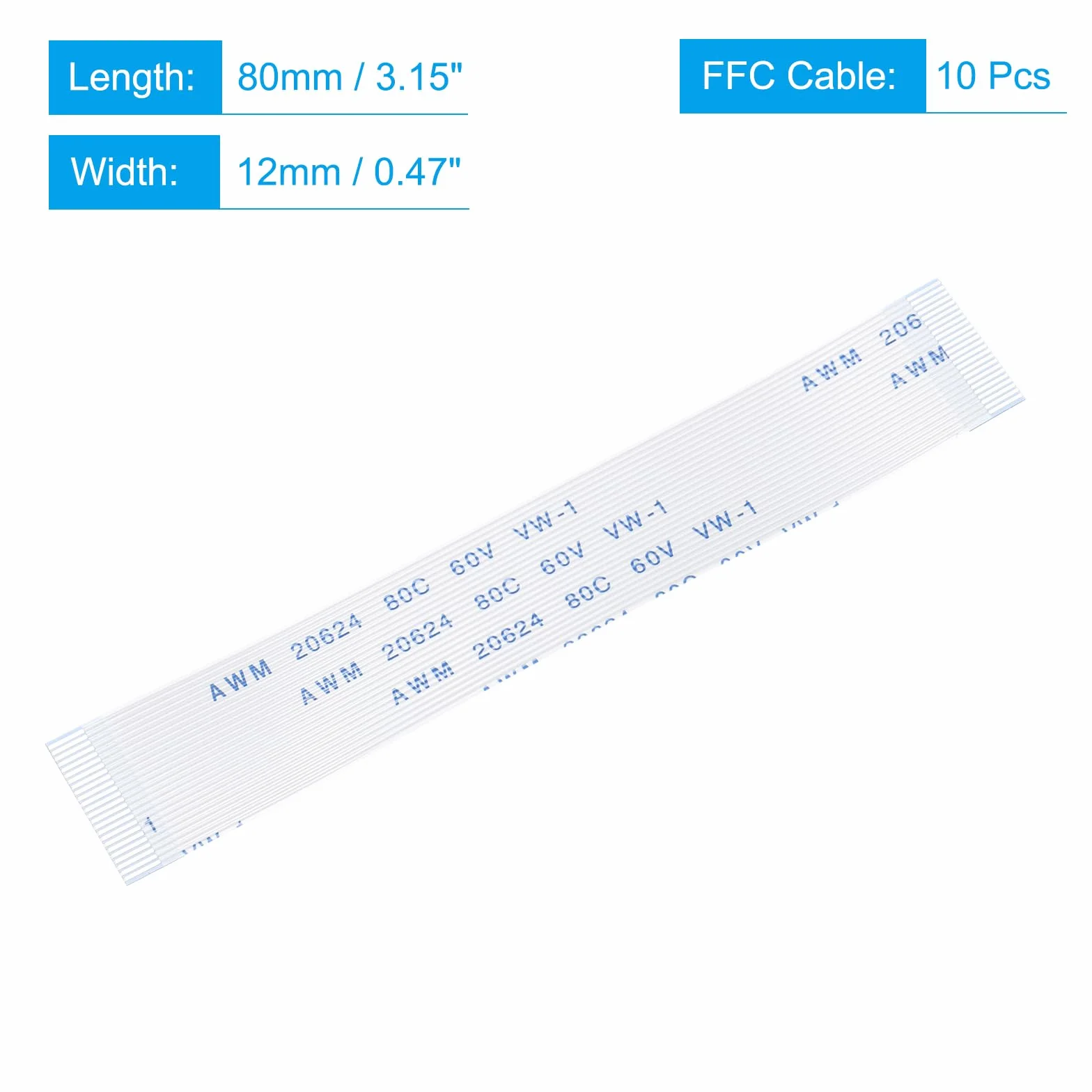 QUARKZMAN Elastyczny kabel płaski FPC FFC 24 piny 0,5 mm 80 mm 10 sztuk